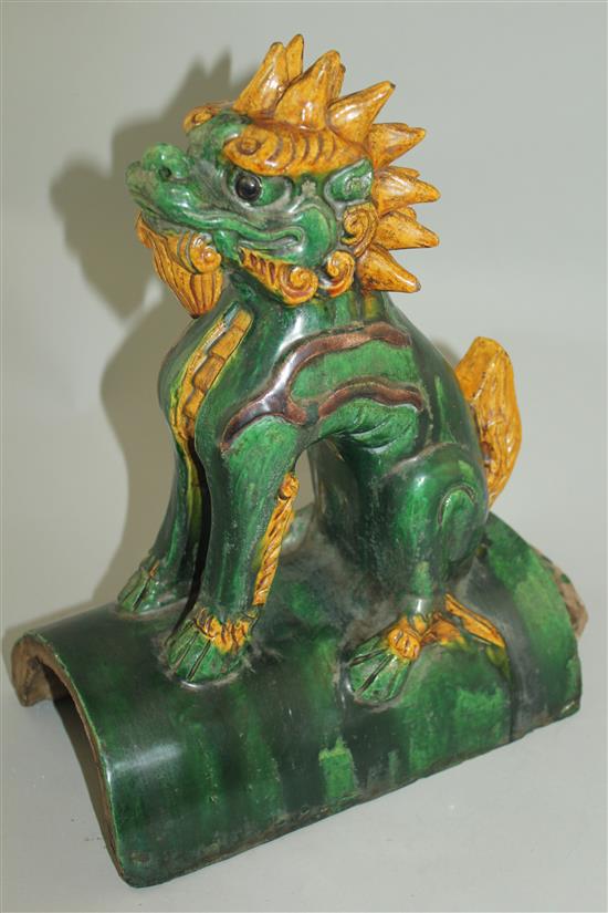 A Chinese Sancai glazed qilin ridge tile, Ming dynasty or later, 34cm